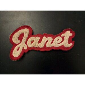 Vintage Chenille Letter "Janet" Patch for Letter Jacket Red & White